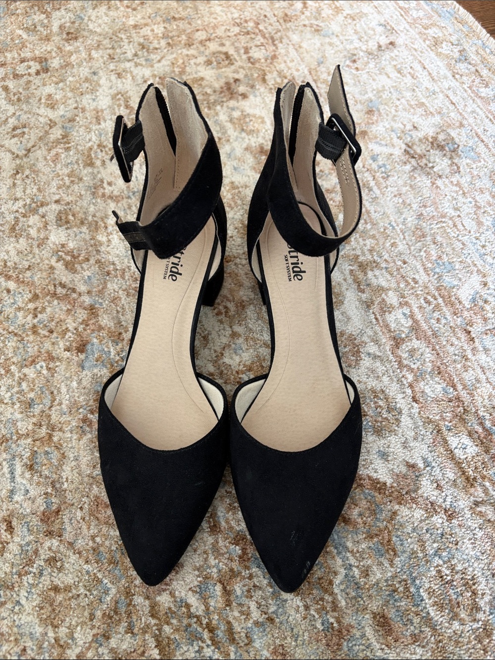 Life Stride Black Pointed-Toe Ankle-Strap Heels